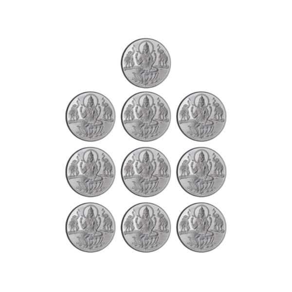 Goddess Lakshmi Coin In Pure Silver 99.9 Religious Coin 5 Grams - Set of 10 pcs