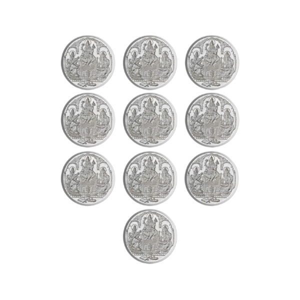 Ganesh Lakshmi Saraswati Coin In Pure Silver 99.9 Religious Coin 5 Grams - Set Of 10 pcs