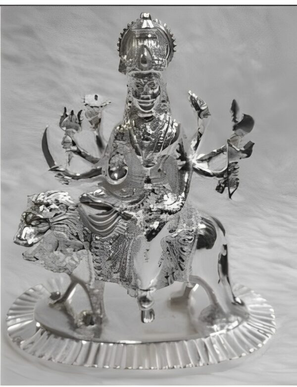 Durga Bisa Idol In Pure Silver Hindu Religious God Sculpture