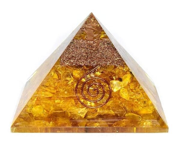 Yellow Citrine Orgone Pyramid | Orgonite Pyramid for Reiki Healing Vastu Fengshui Meditation Yoga Home & Office Decor Gift | 60-70 mm