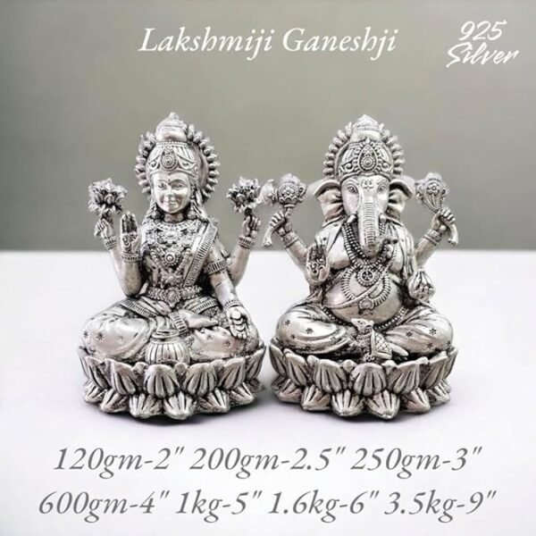 Ganesh Laxmi Idol in Pure 925 Silver/Ganesh Laxmi Statue in Silver Hindu Religion God Sculpture Diwali Festival