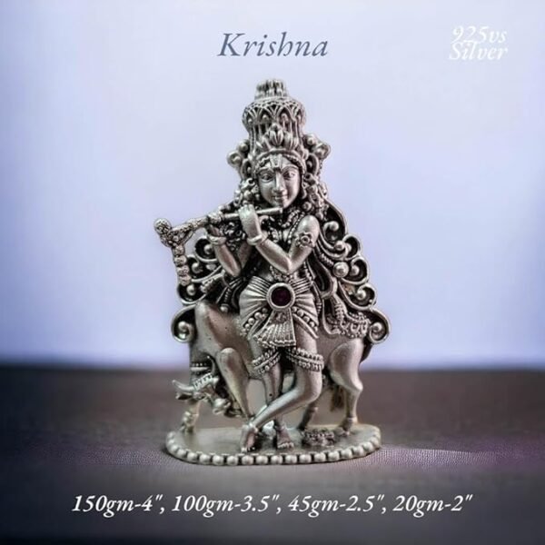 Shree Krishna Idol in Pure 925 Silver/Shree Krishna Statue in Silver Hindu Religion God Sculpture Festival
