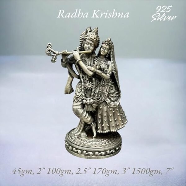 Radhe Krishna Idol in Pure 925 Silver/Radha Krishna Statue in Silver Hindu Religion God Sculpture Festival