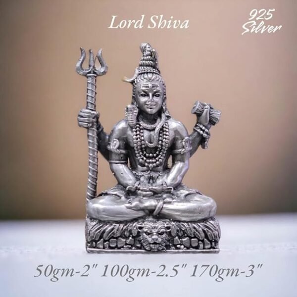 Lord Shiva Idol in Pure 925 Silver/Shiv Shankar Statue in Silver Hindu Religion God Sculpture