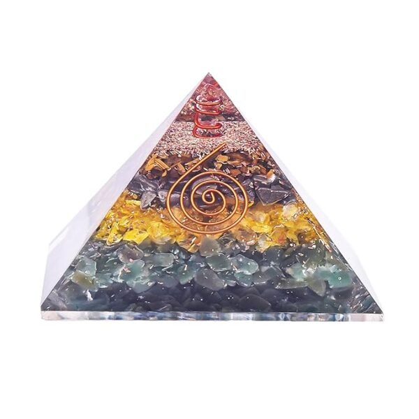 Wealth Money Prosperity Attraction Pyramid with Citrine, Aventurine, Tiger's Eye and Pyrit Gemstone Orgonite Crystal Pyramid by REBUY