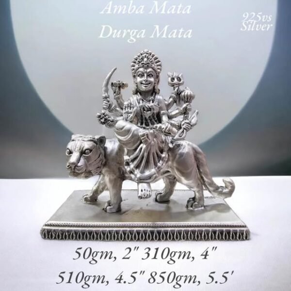 Ambe MATA Idol in Pure 925 Silver/Goddess Durga Idol in Silver Hindu Religion God Idol Sculpture Statue