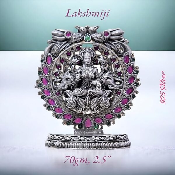 Goddess Laxmi Idol in Pure 925 Silver/Goddess Lakshmi Statue in Silver Hindu Religion God Sculpture