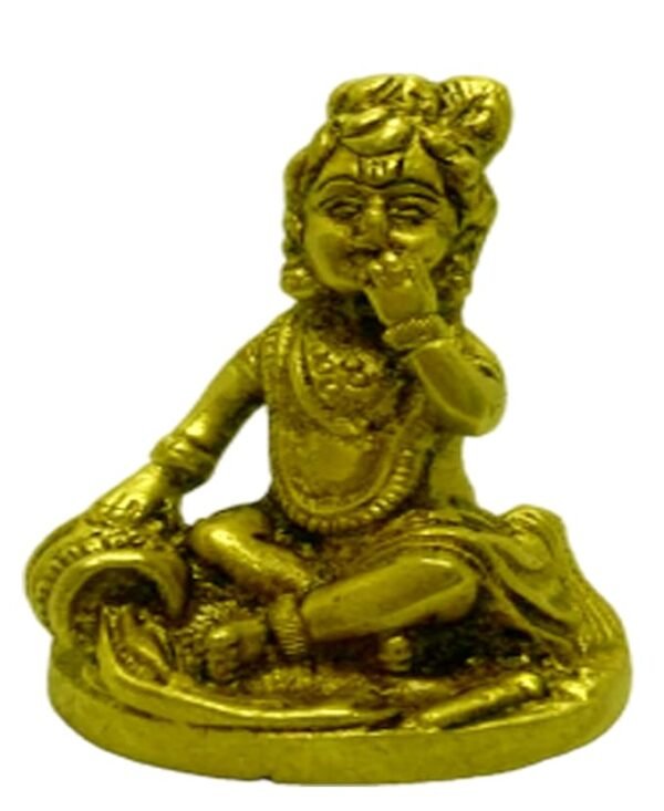 Brass Krishna Childhood with Makhan Matki Idol/Statue, 6.5 cm, 150g