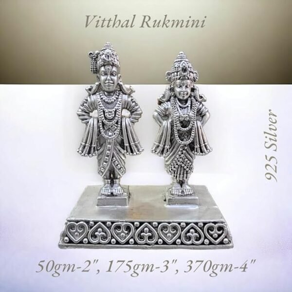Vitthal Rukmani Idol in Pure 925 Silver/Vitthal Rukmini Statue in Silver Hindu Religion God Sculpture