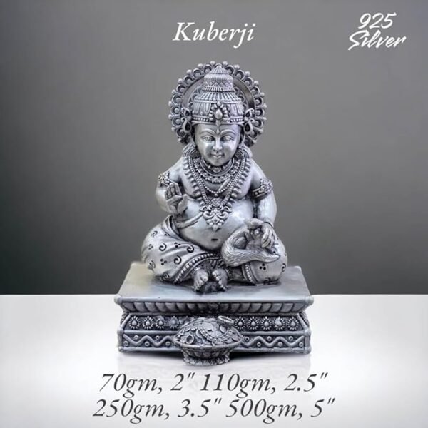 Lord Kuber Idol in Pure 925 Silver/Kuber Statue in Silver Hindu Religion God Sculpture Festival 2 Inch (70 GMS)