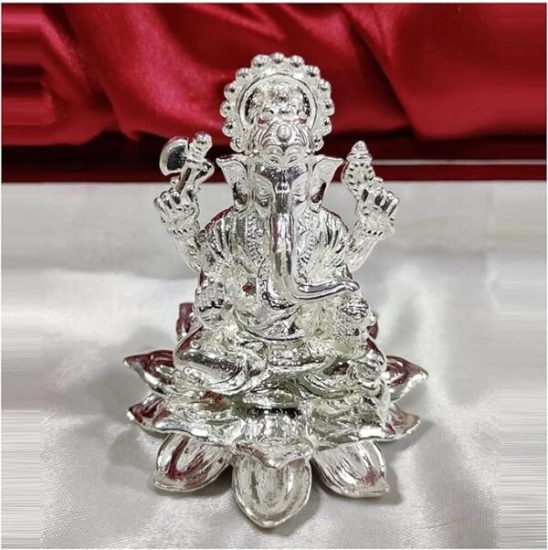 Ganesh Idol in Pure 925 Silver / Ganpati Statue in Silver / Ganeshji On Kamal Statue