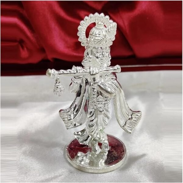 Shree Krishna Idol in Pure 925 Silver / Shree Krishna Statue in Silver Hindu Religion God Sculpture Festival