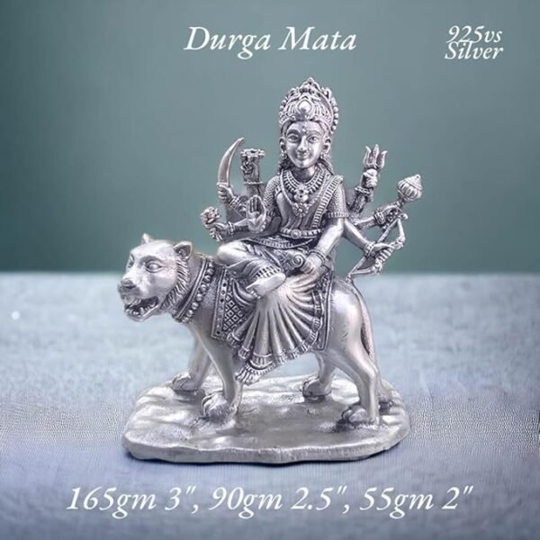 Ambe MATA Idol in Pure 925 Silver/Goddess Durga Idol in Silver Hindu Religion God Idol Sculpture Statue 2 Inch (55 GMS)