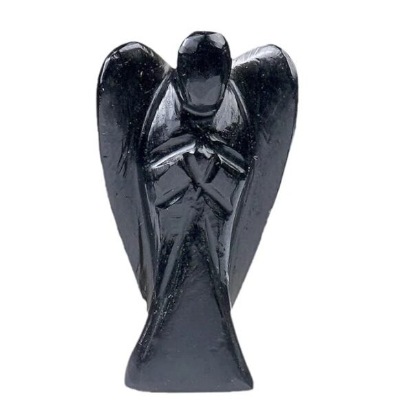Black Tourmaline Angel Crystal Angel Natural Healing Stone Angel Hand Carved Stone Angel Gift, Size 2 Inch