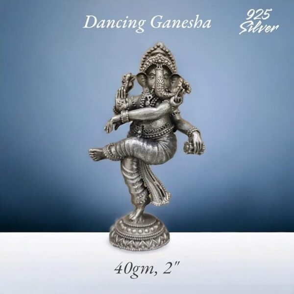 Dancing Ganesh Idol in Pure 925 Silver/Ganpati Statue in Silver Hindu Religion God Idol Sculpture Statue