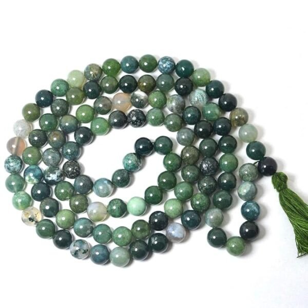 Moss Agate Mala - Necklace Diamond Cut 8 mm Crystal Stone Mala 108 Beads Jaap Mala