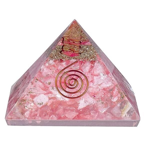 Natural Orgonite Rose Quartz Stone Pyramid - Meditation, Reiki Healing, Vastu Fengshui, Yoga, Aura Cleansing, Home & Office Decor Gift, 65-70mm