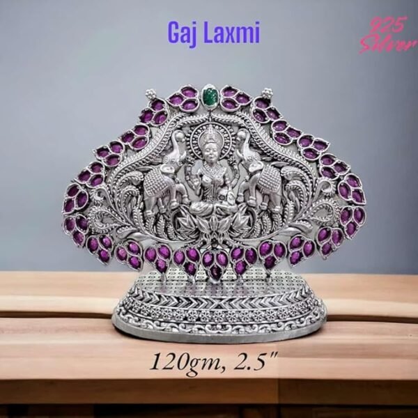 GajaLaxmi Idol in Pure 925 Silver/Gaja Laxmi Statue in Silver Hindu Religion Goddess Sculpture