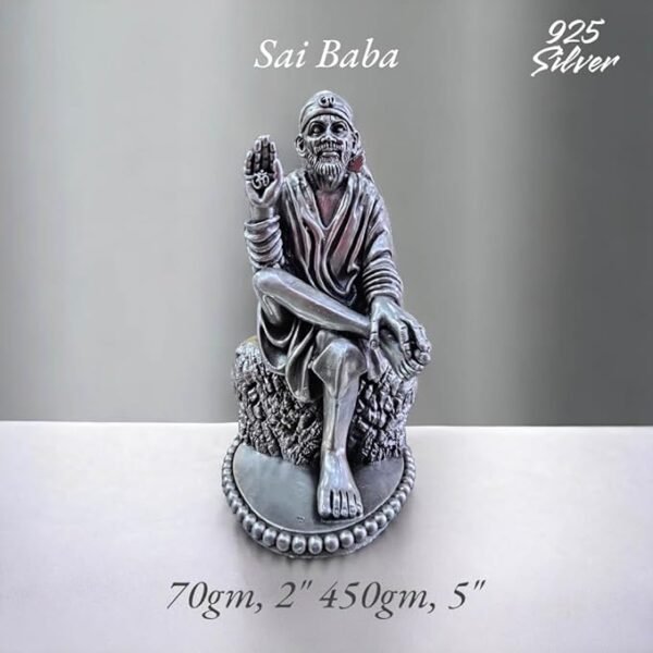Sai Baba Idol in Pure 925 Silver/Shirdi SaiBaba Statue in Silver Hindu Religion God Idol Sculpture Statue