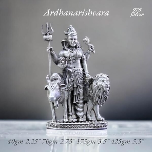 Ardhanarishvara Idol in Pure 925 Silver/Ardhanareeshvara Idol in Silver Hindu Religion God Idol Sculpture Statue