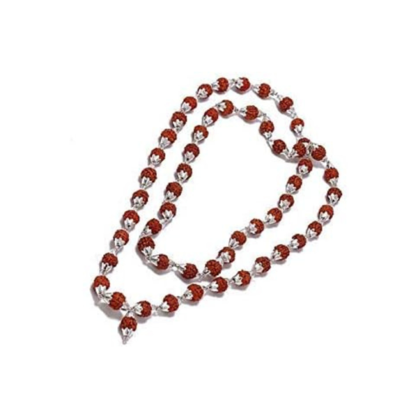 5 Mukhi Indonesian Rudraksha Mala 54 Beads in Silver (7mm-9mm) Lab Certified