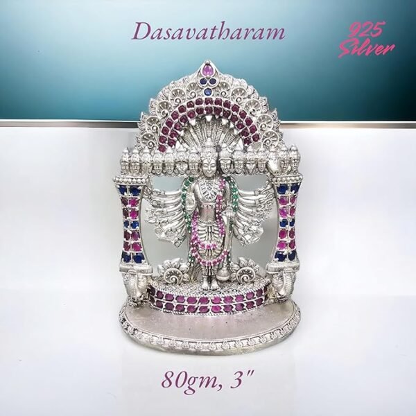 Dasavatharam Idol in Pure 925 Silver/Lord Vishnu Dashavtar Statue in Silver Hindu Religion God Idol Sculpture
