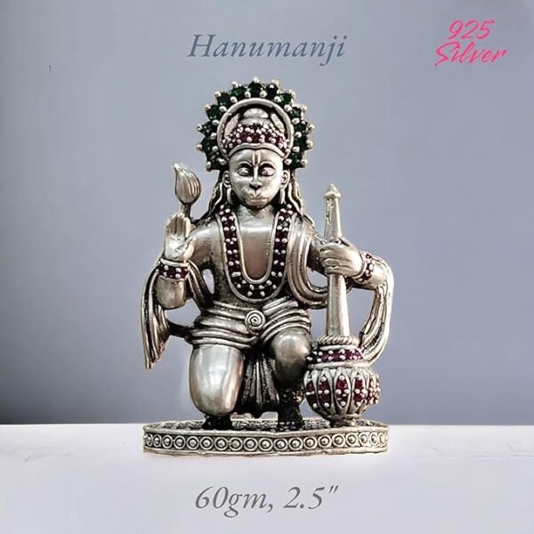 Hanuman Idol in Pure 925 Silver/Bajrangbali Statue in Silver Hindu Religion God Idol Sculpture Statue