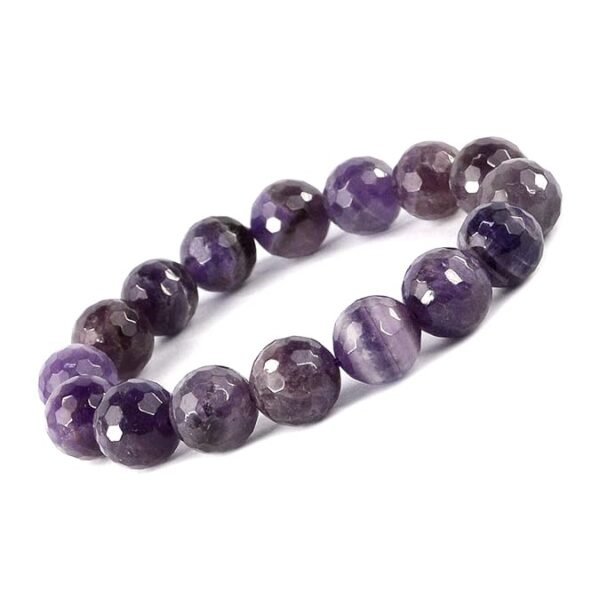 Natural Certified Amethyst Bracelet 12 mm Faceted Bead Crystal Stone Bracelet for Reiki Healing and Crystal Healing (Color : Purple)