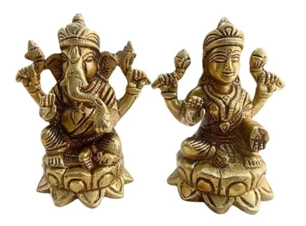 Brass Idol/Statue of Lord Laxmi Ganesha, 750g, 8.25cm
