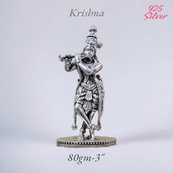Shree Krishna Idol in Pure 925 Silver/Shree Krishna Statue in Silver Hindu Religion God Sculpture Festival