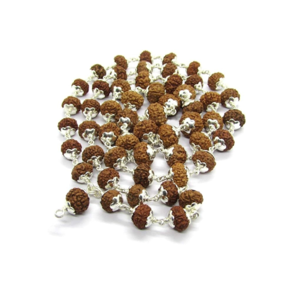 10 Mukhi Indonesian Rudraksha Mala 54 Beads in Silver (8mm-10mm) Lab Certified