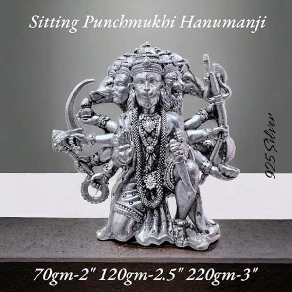 Panchmukhi Hanuman Idol in Pure 925 Silver/Bajrangbali Statue in Silver Hindu Religion God Idol Sculpture Statue