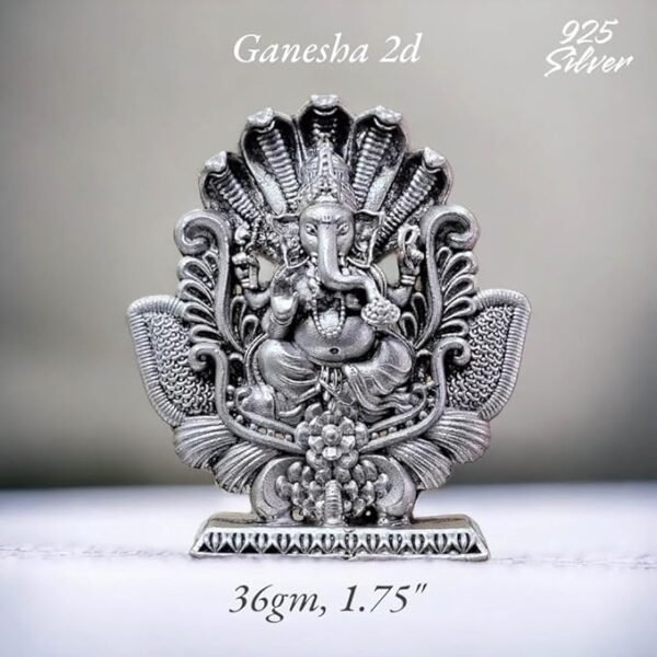 Ganesh Idol in Pure 925 Silver/Ganpati Statue in Silver Hindu Religion God Idol Sculpture Statue 1.75 Inch (36 GMS)