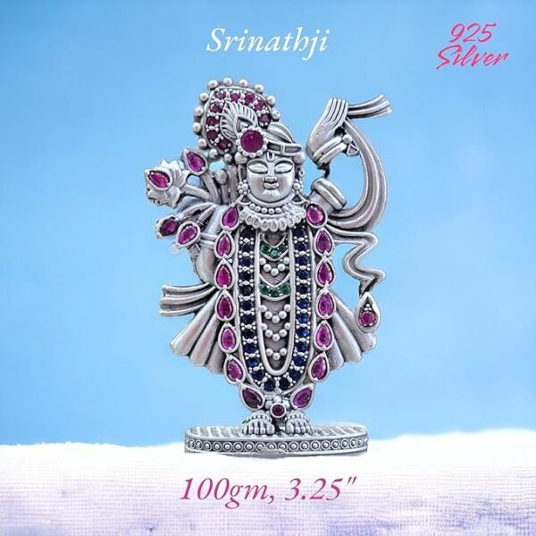 Shrinathji Idol in Pure 925 Silver/Shreenathji Statue in Silver Hindu Religion God Sculpture Festival