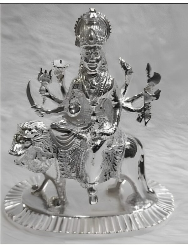 Durga Bisa Idol In Pure Silver Hindu Religious God Sculpture