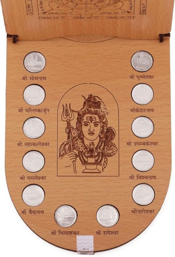 Shri Jyotirlingam Darshan in Pure Silver Set of 12 Coins in Wood Frame