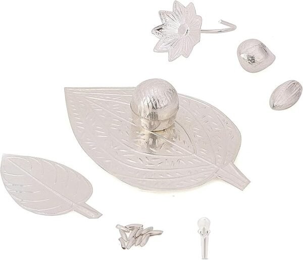 Pan Supari Nariyal Coconut Tulsi Elaichi Cardamom Laung Clove Rice Flower in Pure Silver Hindu Religion Prayer Items